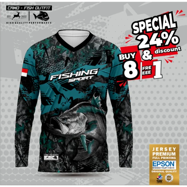 Jersey Mancing Custom Fishing Sport Motif Barammundi 1